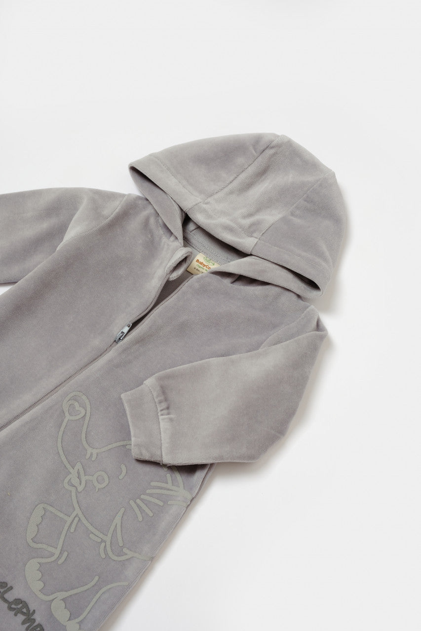 Salopeta Elefant cu maneca lunga si gluga din 80%bumbac organic si 20% poliester - , BabyCosy